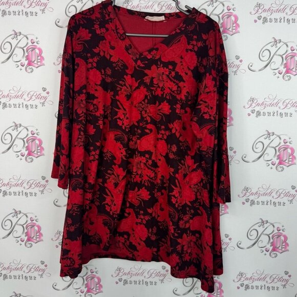 Orage Tops - Orage long sleeve flowy flowers top blouse Red Floral Women's Blouse